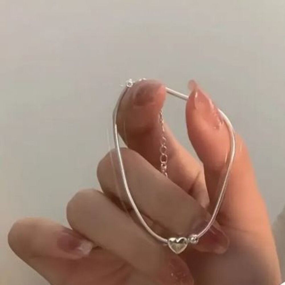 925 Sterling Silver Heart-shaped Small Bead Bracelet - NEW - Picture 3 of 5